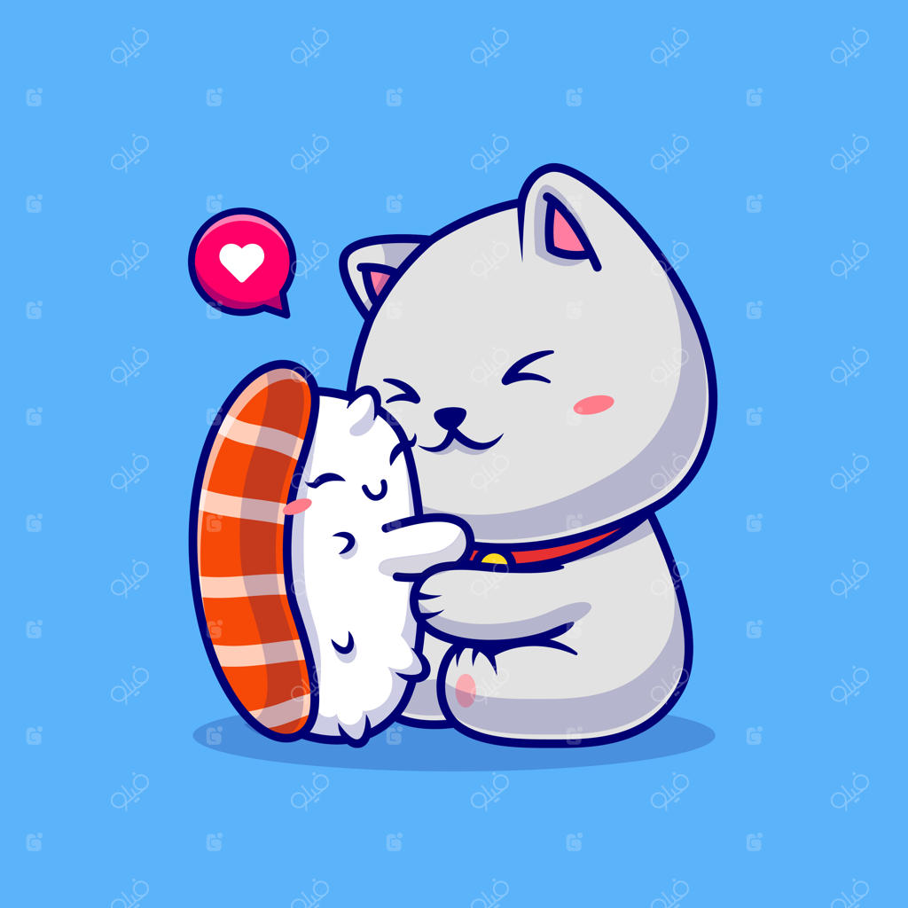 تصویر کارتونی گربه بامزه عاشق سوشی