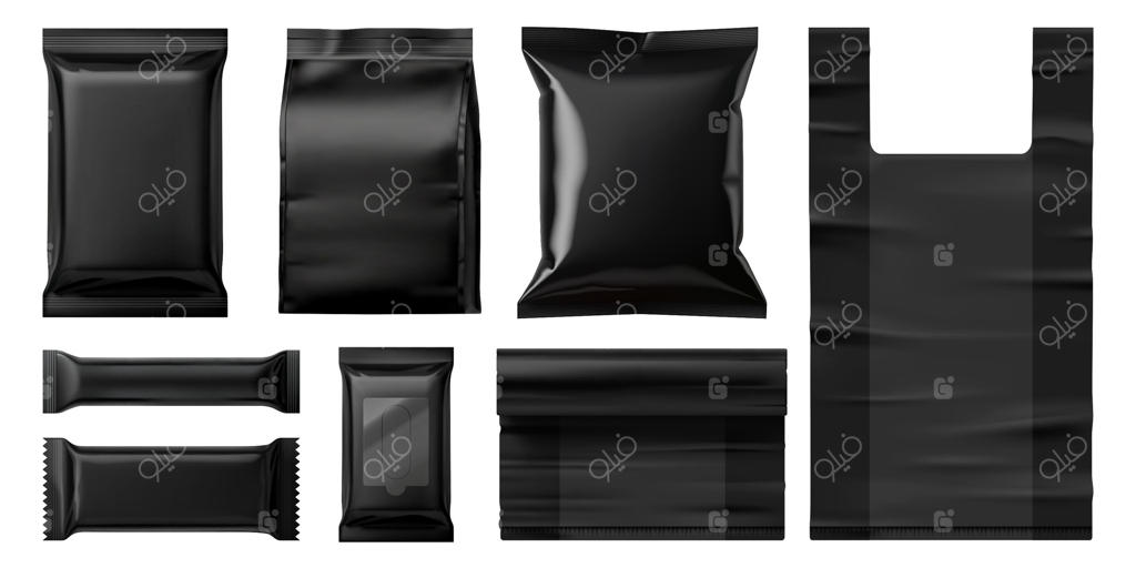 ماکت واقع‌گرایانه بسته‌بندی مشکی سه‌بعدی