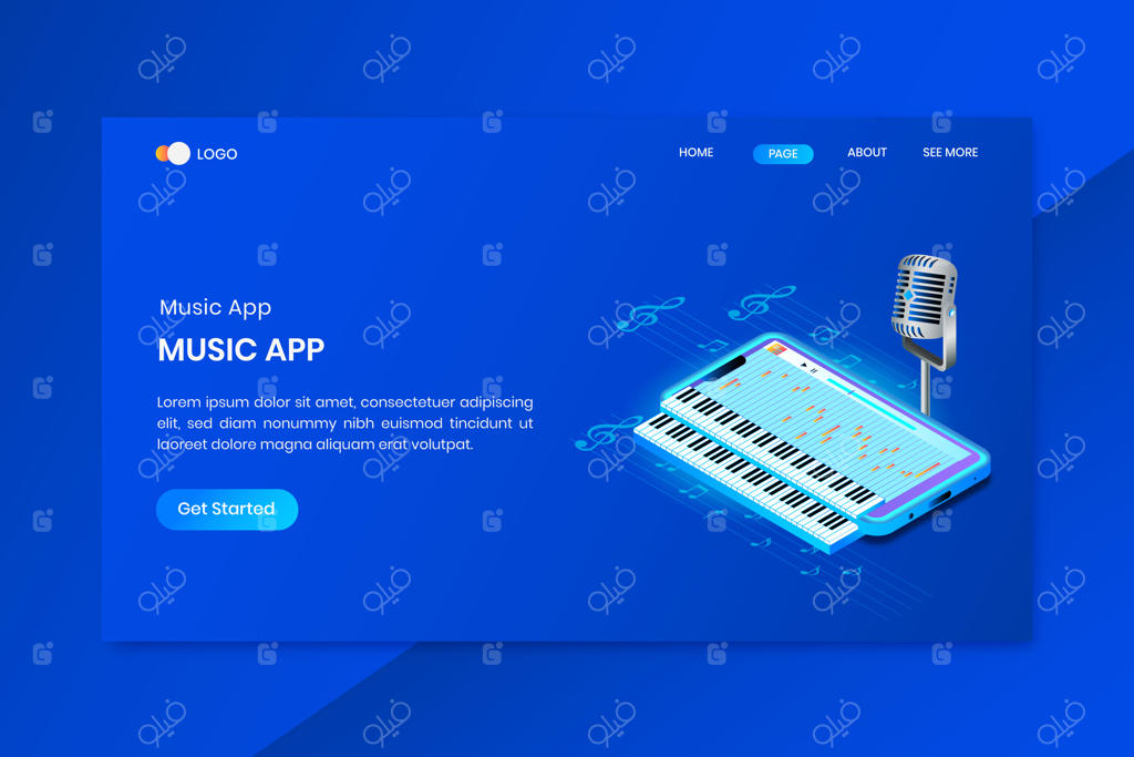 صفحه فرود مفهومی ایزومتریک برای اپلیکیشن موبایل