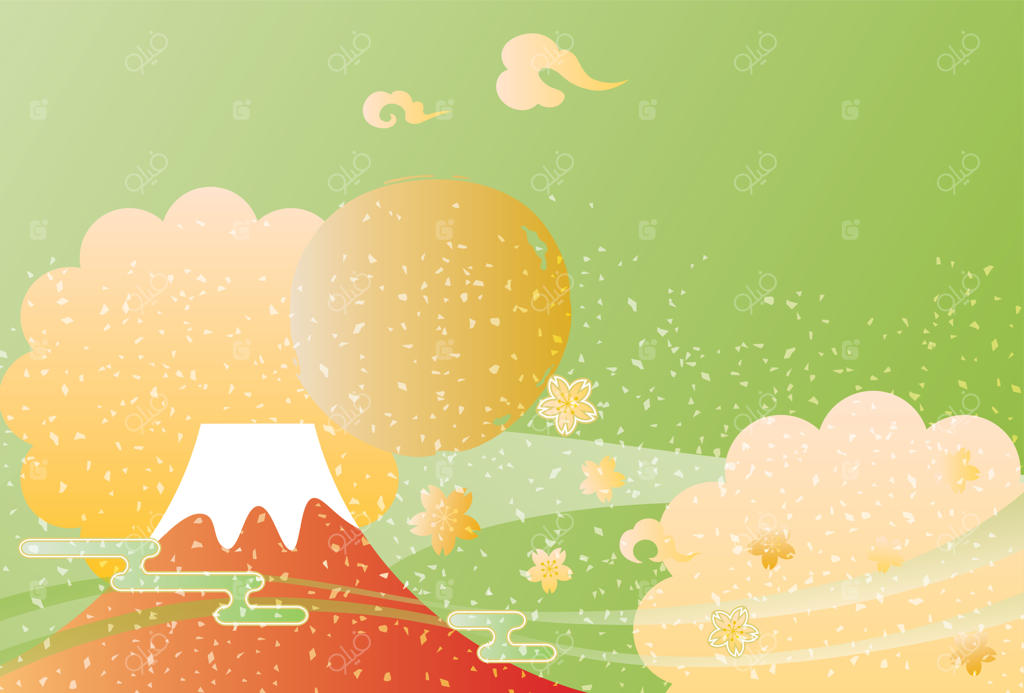 تصویر پس‌زمینه کوه فوجی و طلوع خورشید در تعطیلات سال نو.