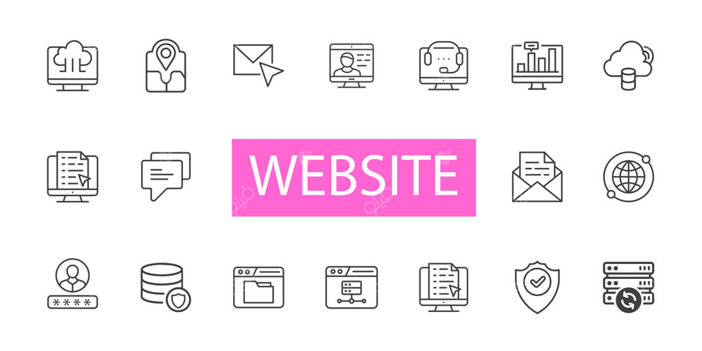 وکتور مجموعه آیکون‌های خطی وب‌سایت با مفهوم میزبانی وب