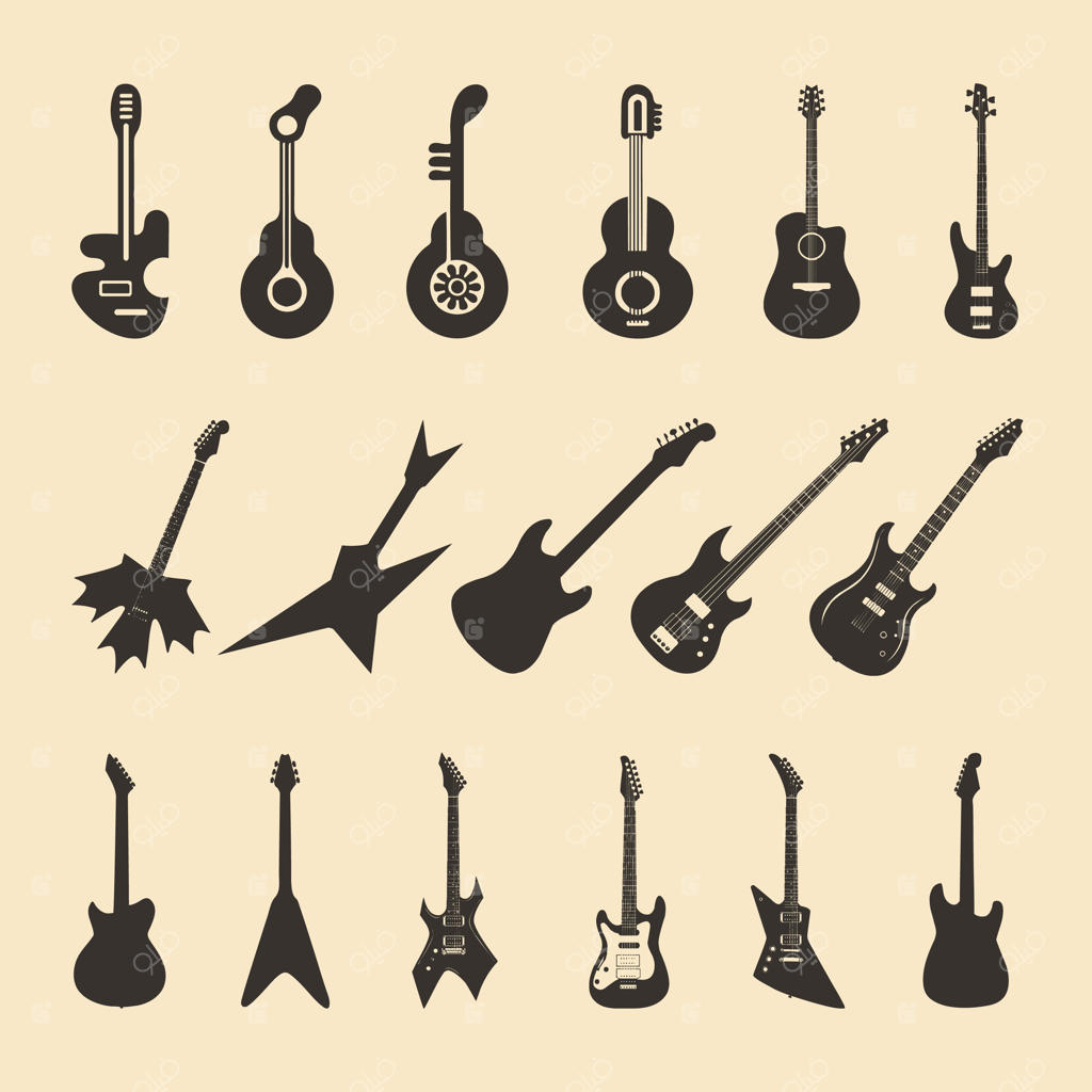 مجموعه وکتور سیلوئت‌های گیتار