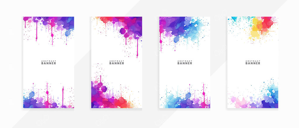 مجموعه‌ای از ۴ بافت آبرنگی همراه با لکه‌ها و پاشش‌ها برای بنر