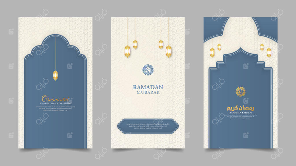 مجموعه قالب‌های داستانی واقع‌گرایانه برای شبکه‌های اجتماعی با طرح‌های سفید و آبی ویژه رمضان کریم