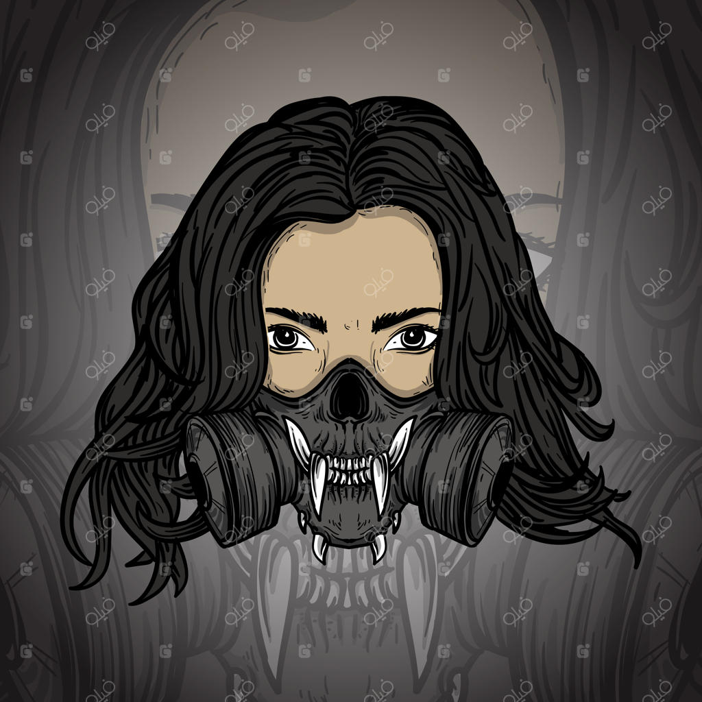 طراحی و تصویرسازی زنان با ماسک جمجمه‌ای گاز‌گیر