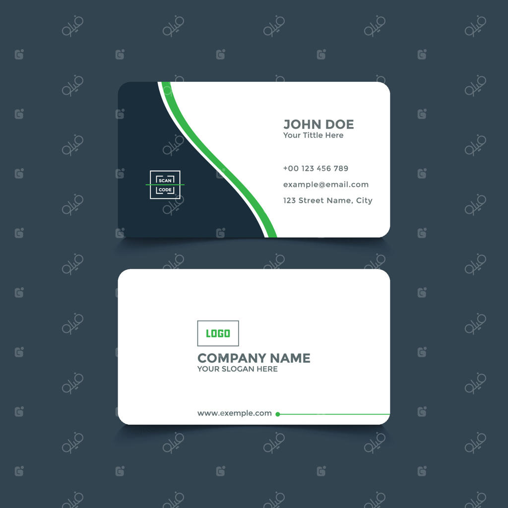الگوی کارت ویزیت مدرن با رنگ‌های آبی تیره و سبز