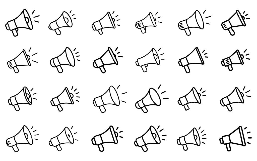 مجموعه آیکون و وکتور بلندگو، قالب طراحی لوگو، نمادهای گرافیکی صدا و گفتار، طرح‌های سیلوئت و آیکون‌های خطی ساده