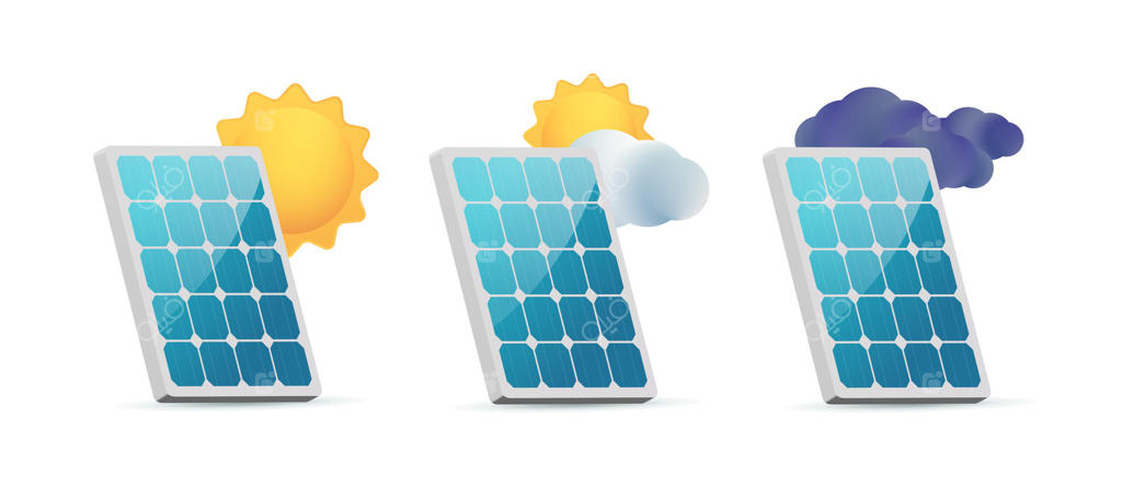 پنل‌های خورشیدی در شرایط مختلف آب و هوایی، از جمله آفتاب کامل، سایه‌ابری، و هوای طوفانی با ابرهای تیره، برق تولید می‌کنند