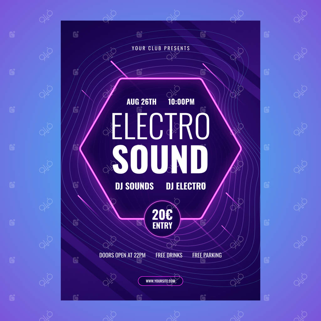 قالب پوستر موسیقی الکترونیک با طراحی گرادیان