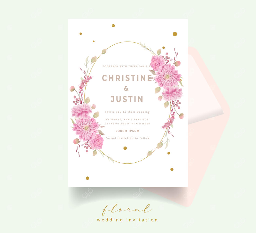 کارت عروسی با طرح گل‌های کوکب آبرنگی