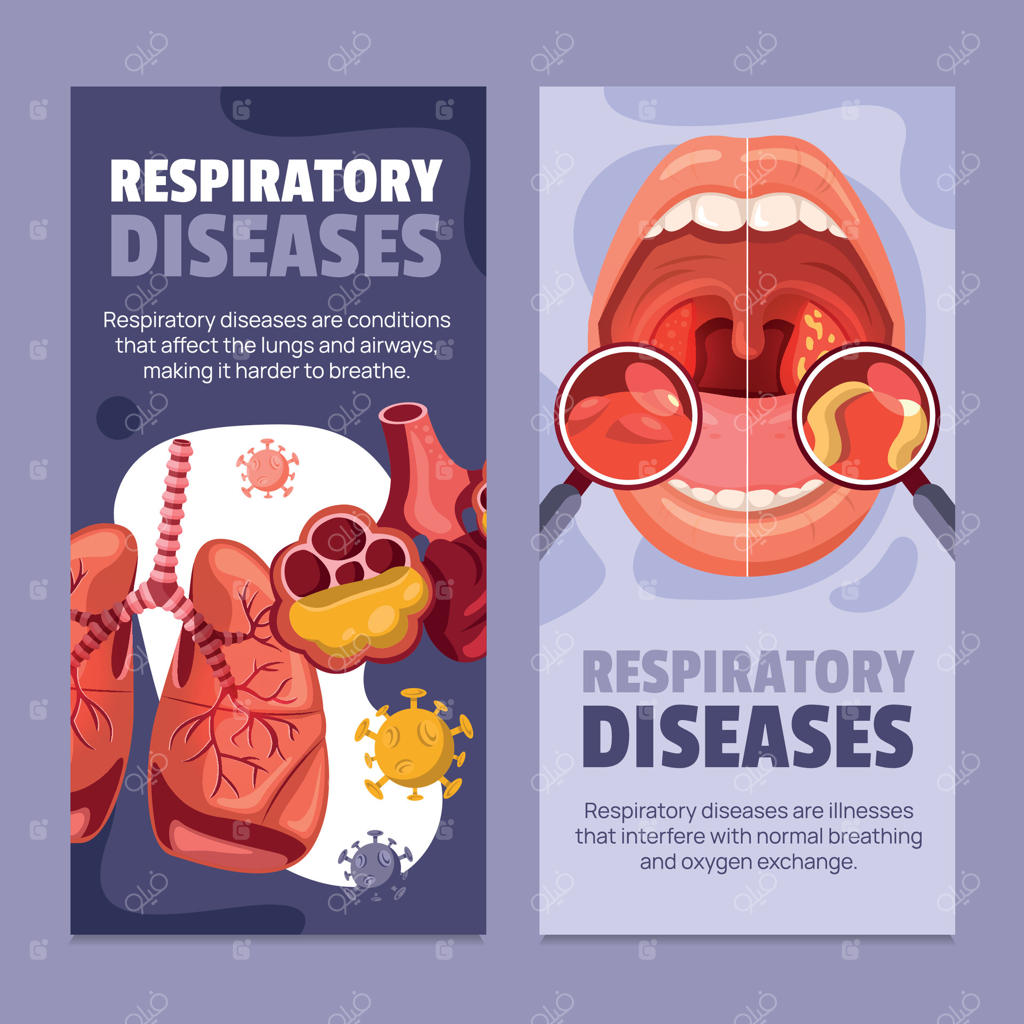 وکتور حرفه‌ای مروری بر بیماری‌های تنفسی و اثرات آن‌ها