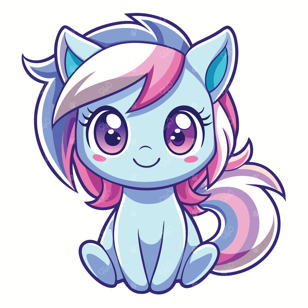 یک اسبچه بامزه با یال‌های صورتی و آبی