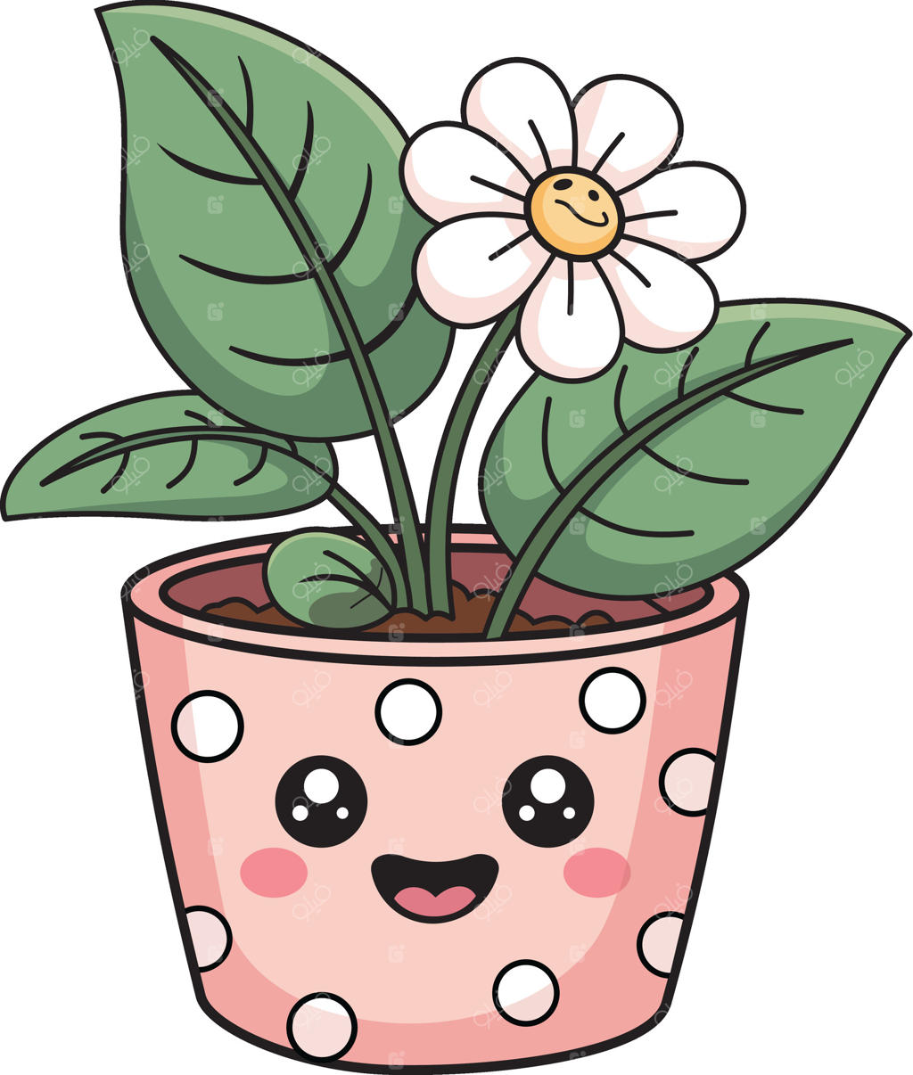 تصویر کارتونی گل بامزه در گلدان