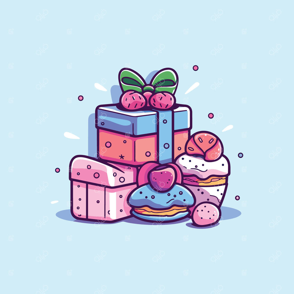 تصویرسازی کلیپ آرت جعبه هدیه دسرهای شیرین