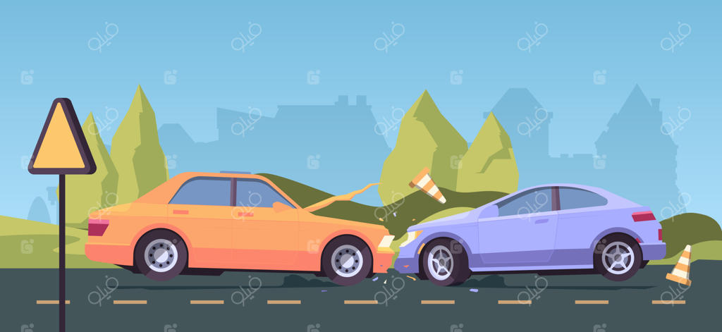 تصادف در منظره شهری با ماشین‌های خسارت‌دیده و مشکلات بیمه‌ای - تصاویری با پس‌زمینه رنگارنگ