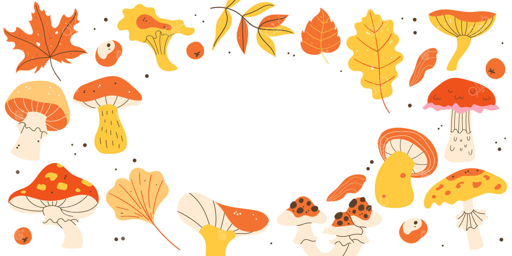 قارچ‌ها و برگ‌های رنگارنگ پاییزی