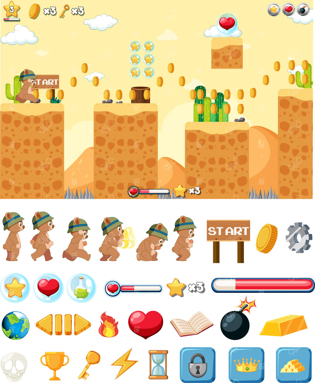 پترن پس‌زمینه بازی سکو با آیتم‌ها