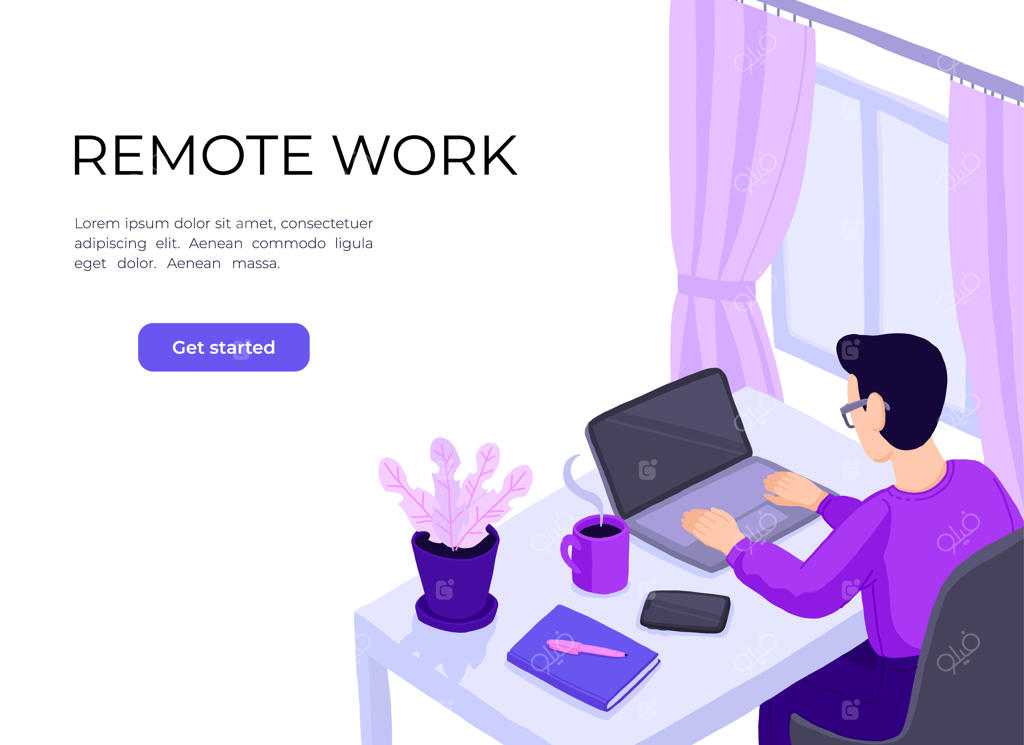 مردی در حال کار در خانه: شخصی در اتاق پشت میز نشسته و به صفحه کامپیوتر نگاه می‌کند.