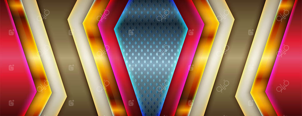 بنر مدرن و براق زرد بر روی قرمز با طراحی انتزاعی و فناوری تجاری