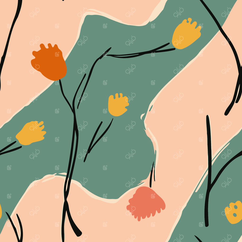 طرح گل یکپارچه با گل‌های دست‌کشیده. پس‌زمینه وکتور.