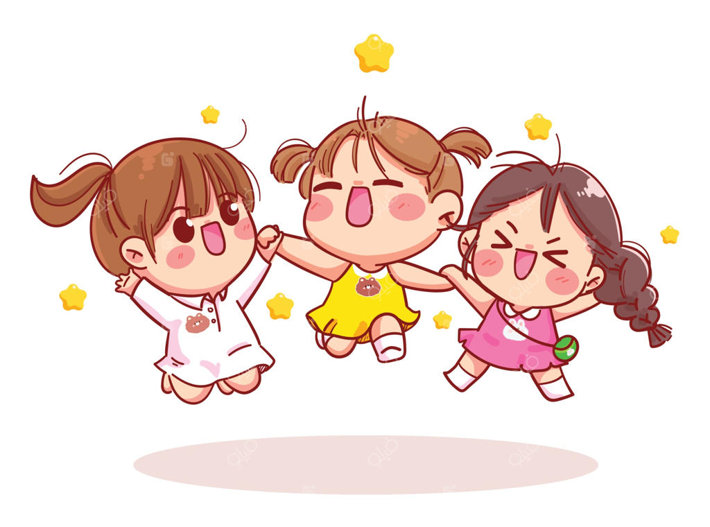 تصویرسازی کارتونی دختربچه خندان در حال پریدن