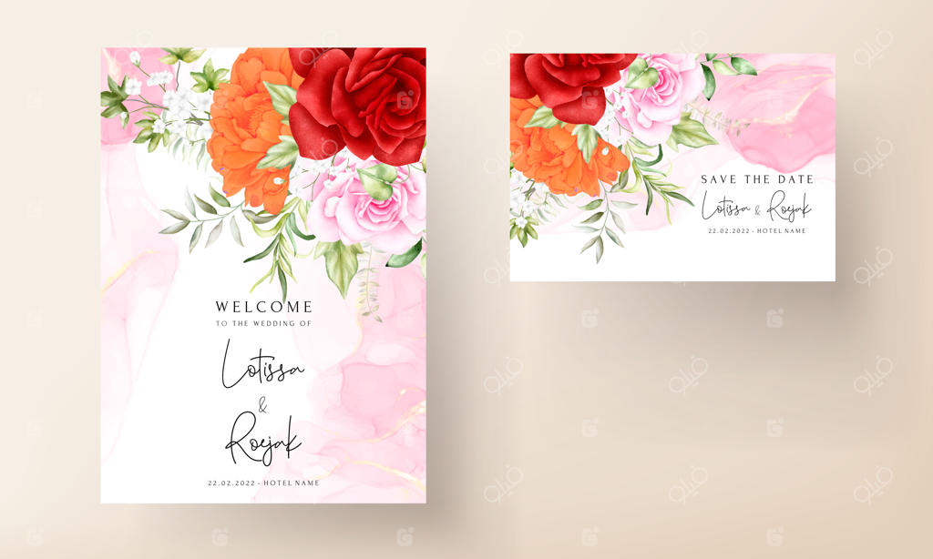 مجموعه کارت عروسی با طرح گل‌های آبرنگی زیبا