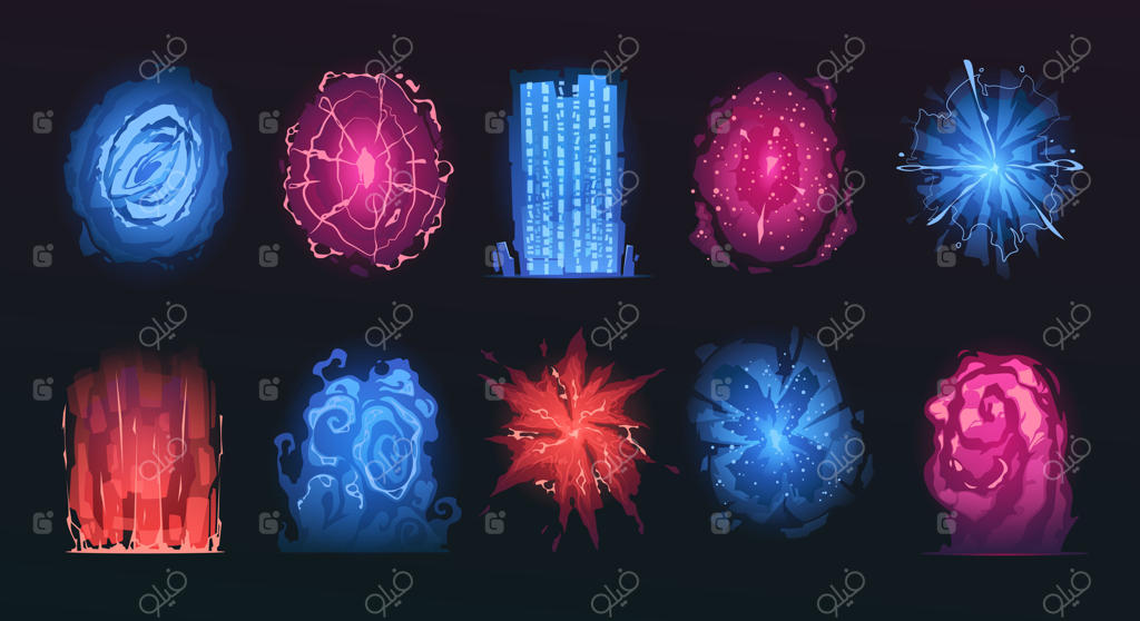 افکت‌های کارتونی دروازه: دروازه‌های جادویی، تلپورتاسیون، گرداب فانتزی و قاب در، عناصر شگفت‌انگیز مولتی‌ورس. مجموعه‌ای بی‌نظیر