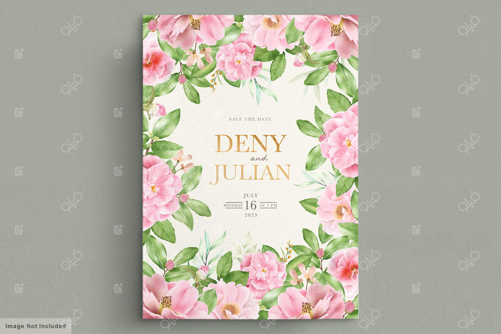 کارت دعوت با گل‌های کاملیا به آبرنگ طراحی شده