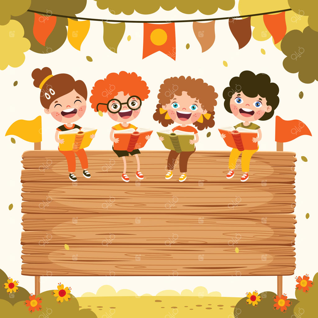 تصویرسازی کارتونی کودکان در حال کتاب خواندن