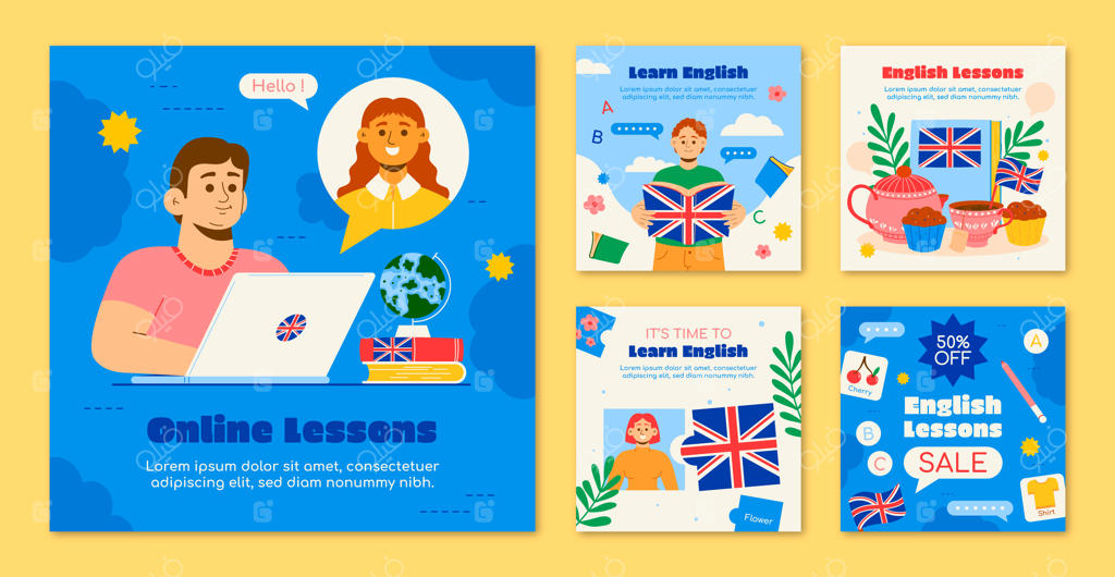 طراحی قالب اینستاگرام برای درس‌های زبان انگلیسی