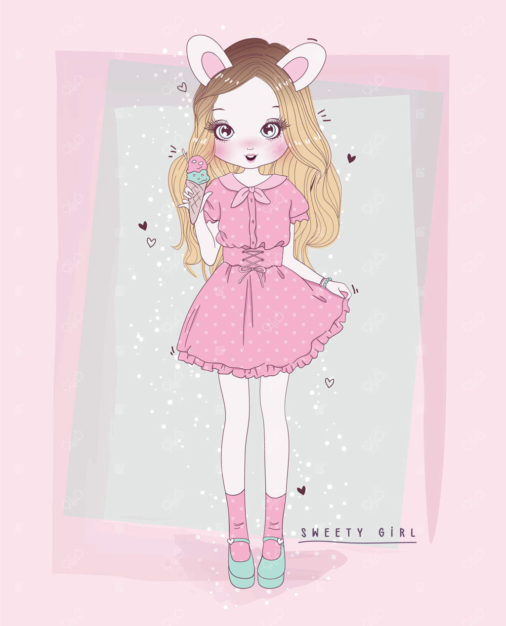 تصویر دستی دختر بامزه با پس‌زمینه