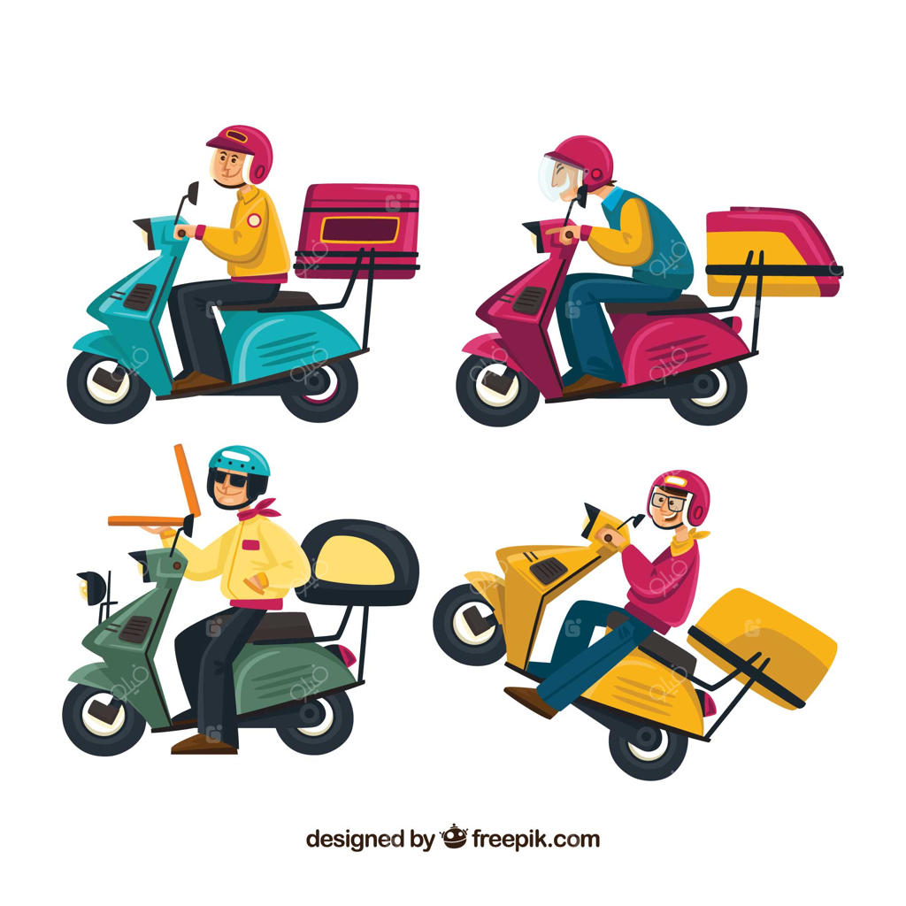 مجموعه‌ای جالب از پیک‌های موتوری در حال تحویل