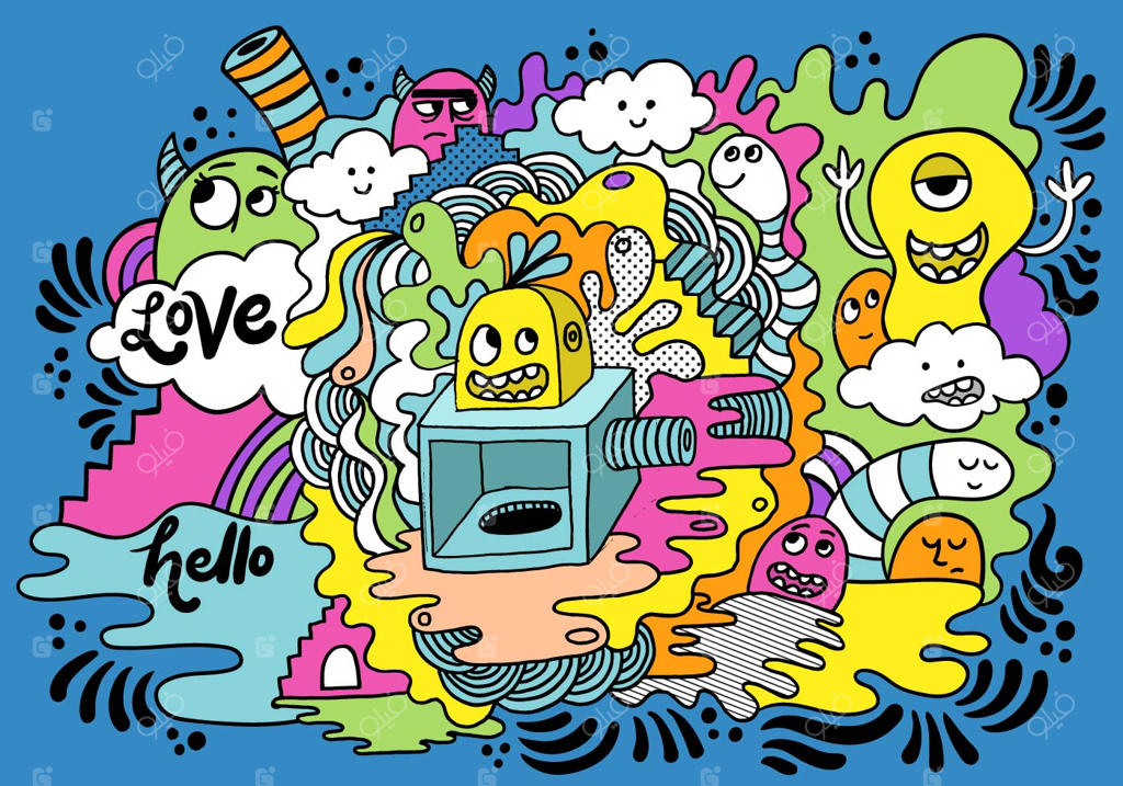 نقاشی هیولای رنگارنگ و دیوانه