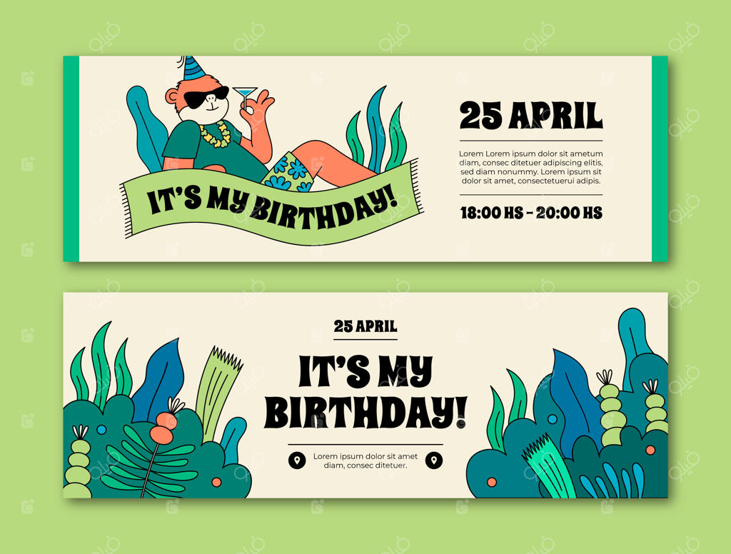 بنرهای افقی تولد با طرح دستی جنگل