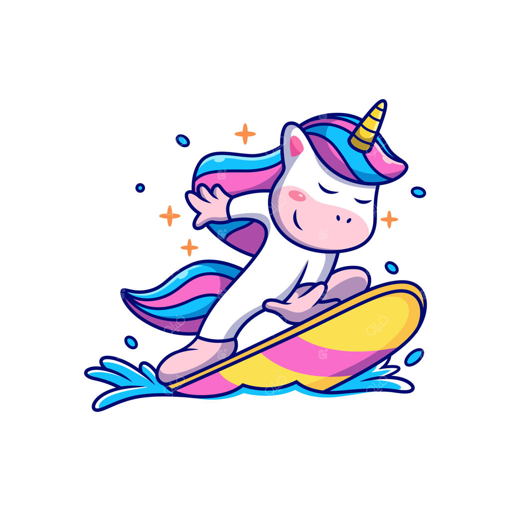 اسب تک‌شاخ در حال موج‌سواری با حرکات بامزه