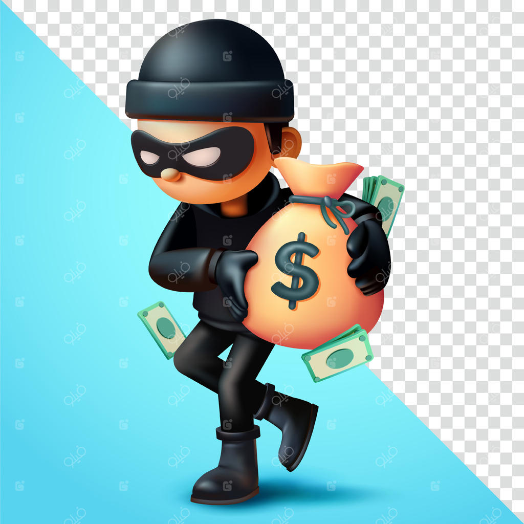 سارق همراه با کیسه پول، سه بعدی. مناسب برای امنیت و تجارت