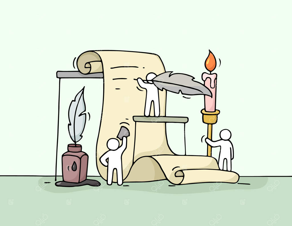 طرح افرادی کوچک در حال کار با سند. طراحی بامزه از کار گروهی.