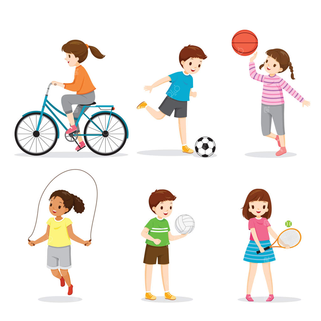 مجموعه‌ای از کودکان شاد که برای سلامتی خوب بازی و ورزش می‌کنند