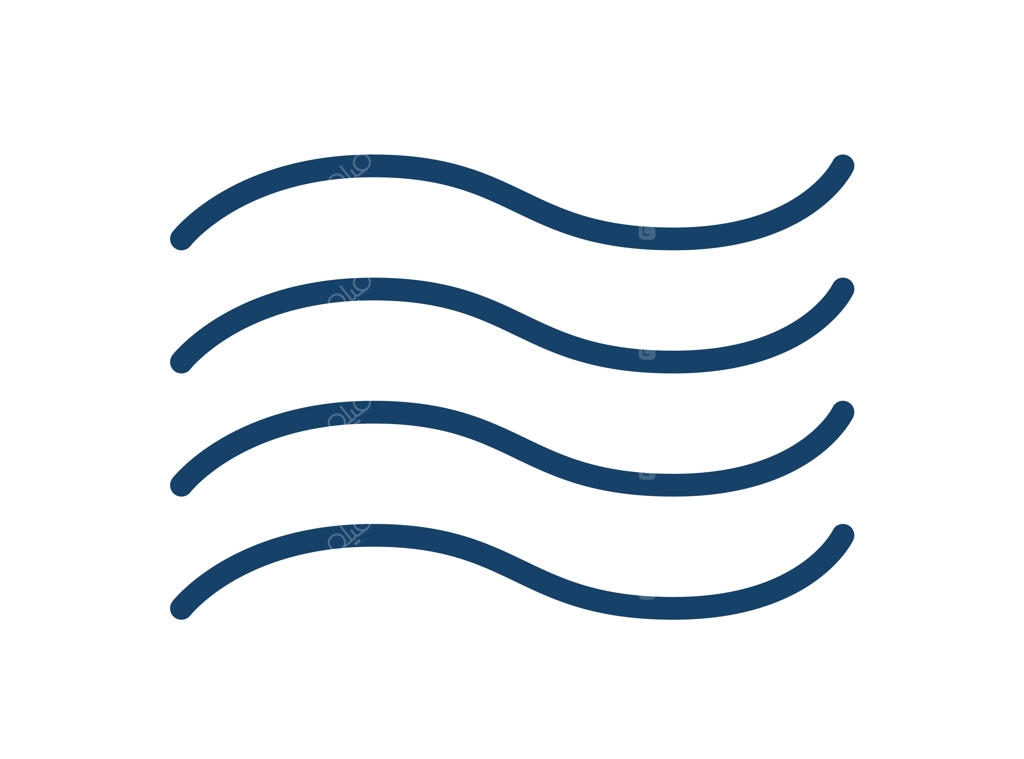 آیکون انتزاعی خمیده از باد، آب یا موج به صورت خطوط افقی منحنی. نشانه ساده از جریان مواج یا امواج رودخانه. تصویر وکتور ساده، مجزا بر روی زمینه سفید.