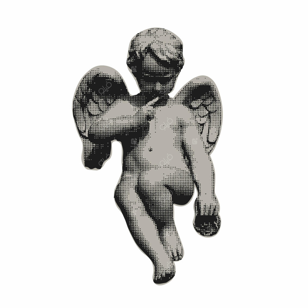 طرح هافتون و رترو فرشته کیوپید بالدار با بافت نقطه‌ای پاپ آرت برای طراحی روز ولنتاین