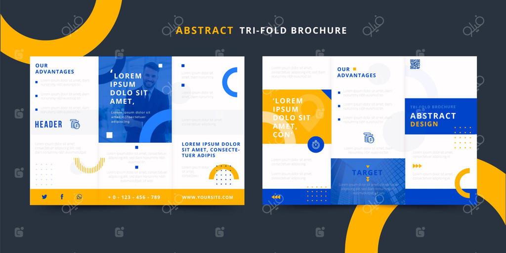 بروشور سه‌لتی انتزاعی با نیم‌دایره‌ها