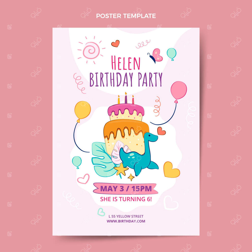 پوستر تولد کودکانه با طراحی دستی