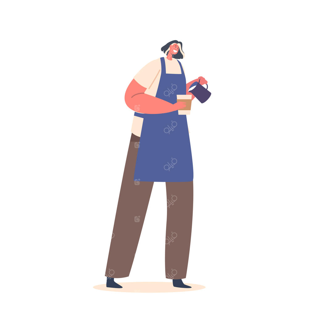 زن باریستا در کافه یا قهوه‌خانه با پیش‌بند قهوه معطر و تازه درست می‌کند