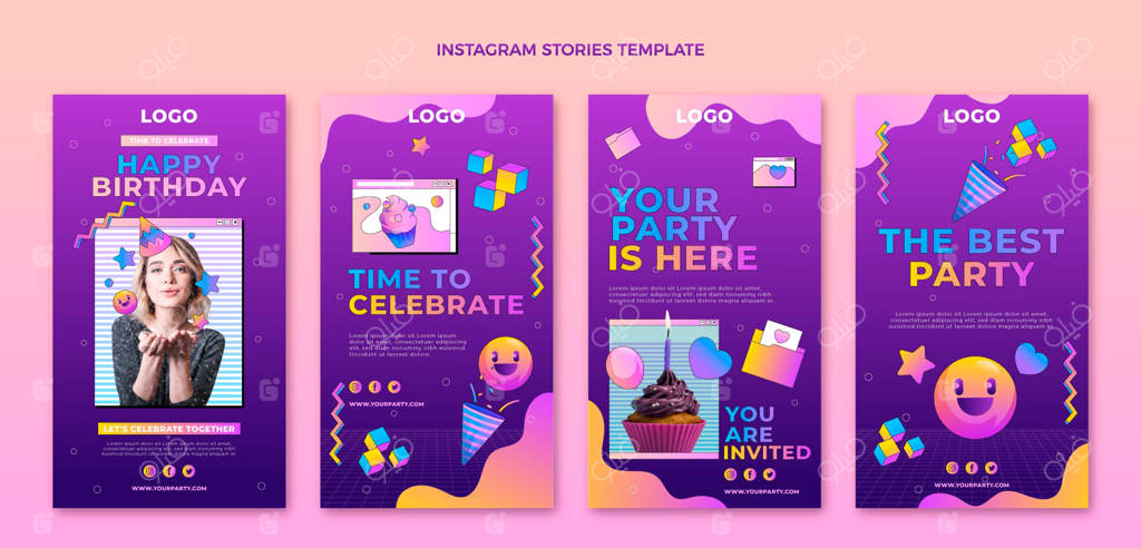 استوری‌های اینستاگرام تولد با تم گرادینت رترو و ویپر‌ویو