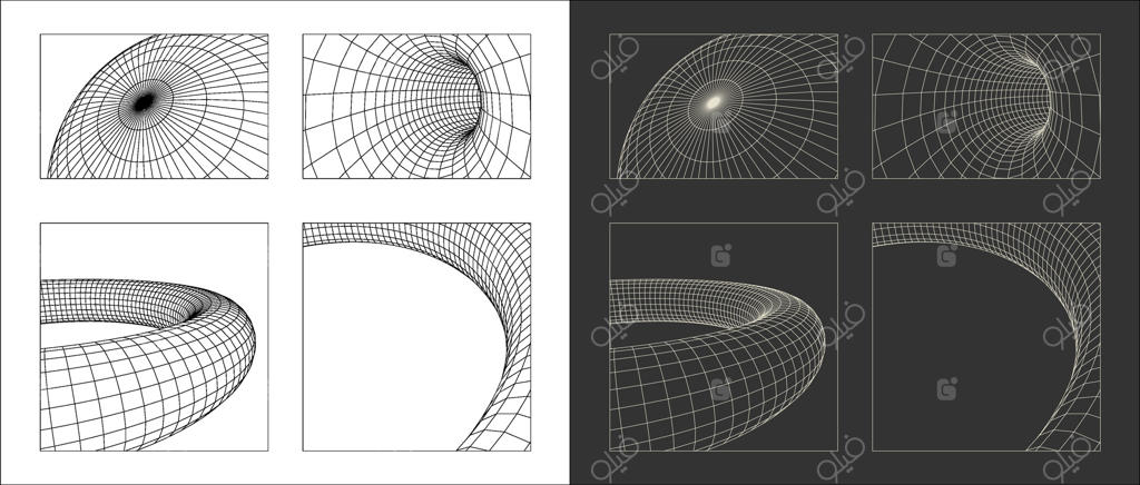 المان‌های گرافیکی با سبک رترو-فیوچریستیک شامل طرح‌های وایرفریم و اشکال مدرن؛ مناسب برای طراحی قالب، پوستر، بنر، پوشاک، استیکر و غیره