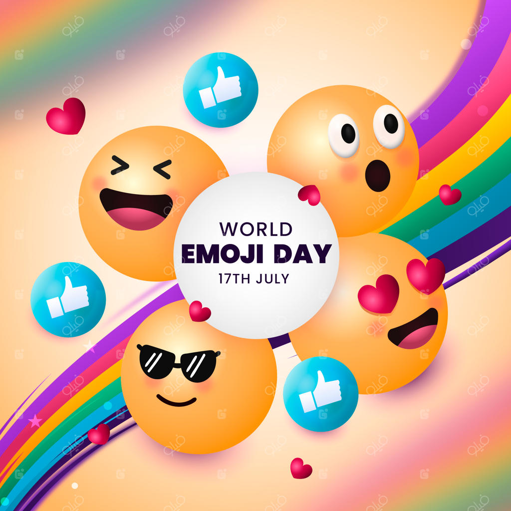 تصویرسازی روز جهانی اموجی با جلوه گرادیان و شکلک‌ها
