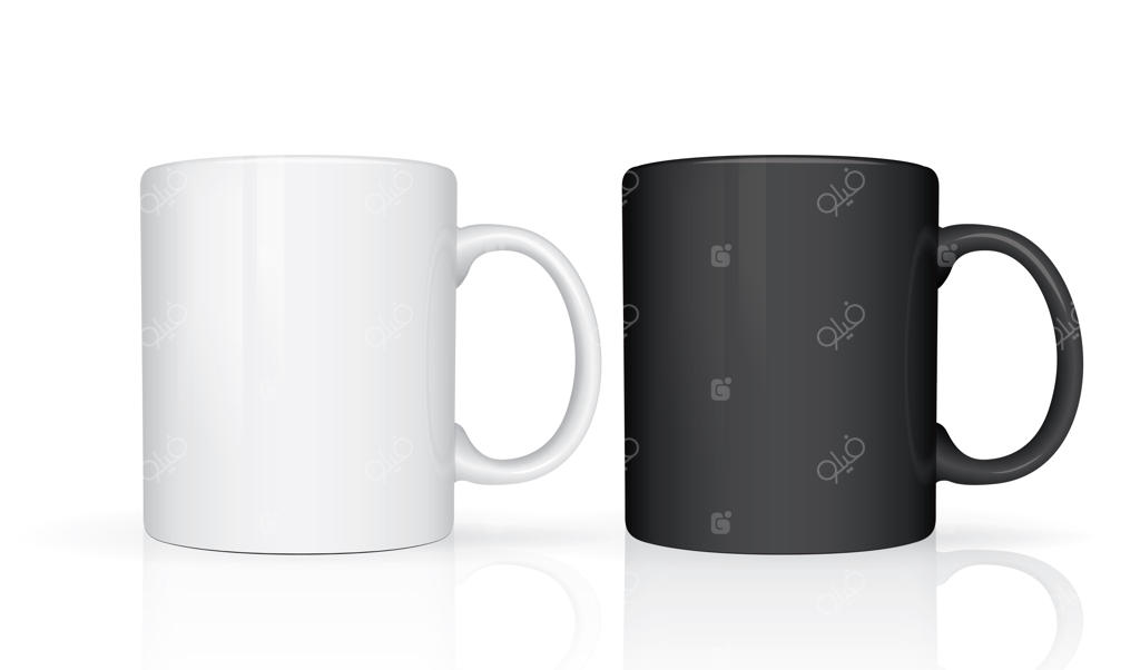 فنجان‌های سفید و سیاه روی پس‌زمینه سفید