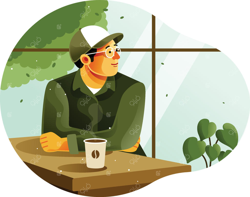 مردی از نوشیدن قهوه در کافی‌شاپ لذت می‌برد