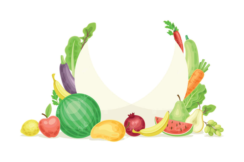 قاب مدور با میوه‌ها و سبزیجات تازه و رسیده از باغ