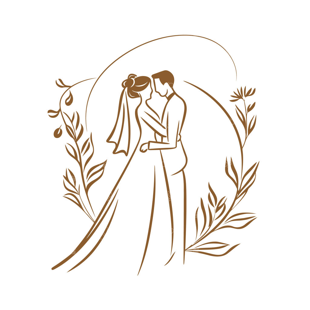 طرح خطی ساده عروس و داماد با پس‌زمینه ایزوله